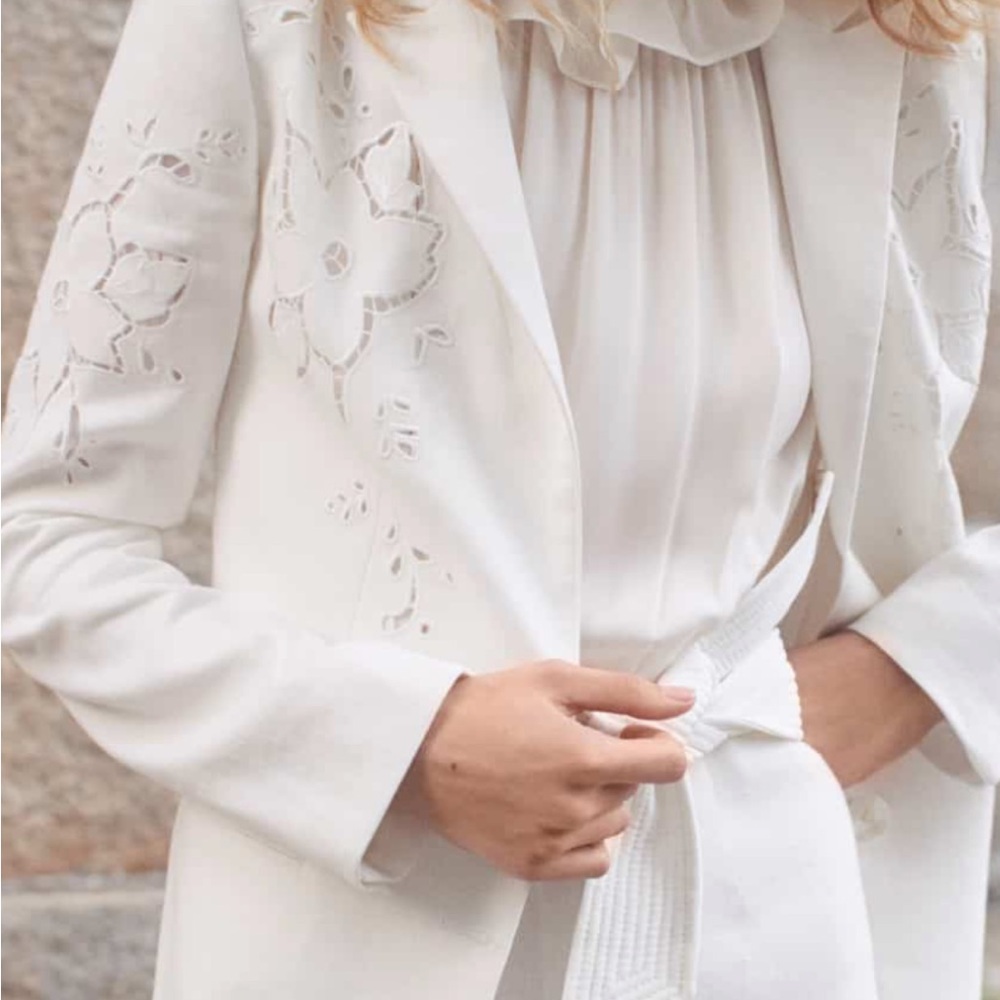 NWT TAILORED REBECCA TAYLOR EYELET EMBROIDERY LINEN BLAZER